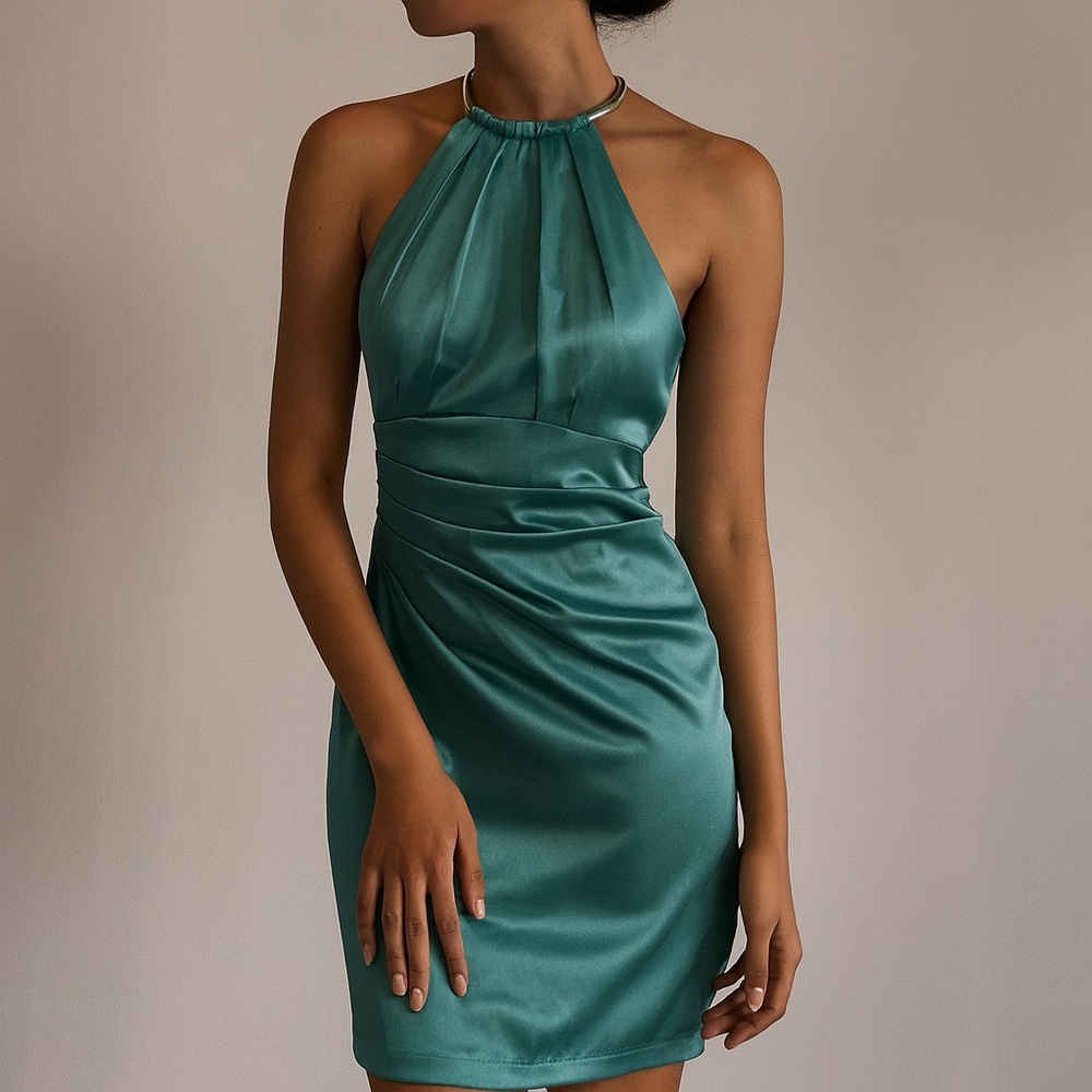 Eliza J Jade Satin Sleeveless Halter Sheath Dress Size 12